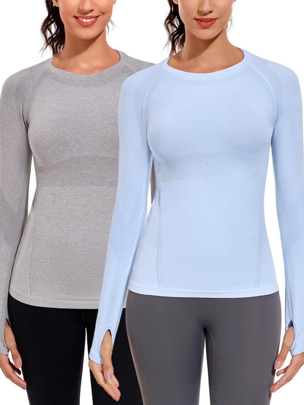 2 Pack Long Sleeve Athletic Workout Tops for Women with Thumb Holes - Activewear